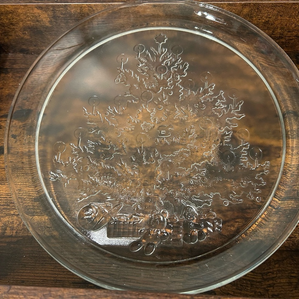 Vintage Clear Glass Serving Christmas Tree Sandwich Cake Plate Platter 13"